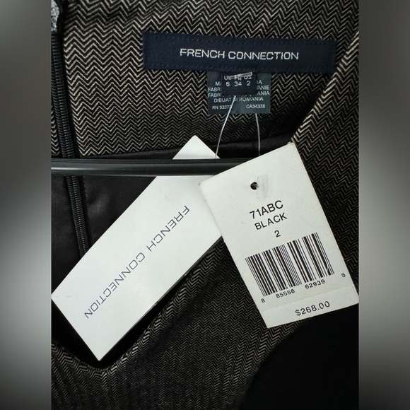 FRENCH CONNECTION NWT Size 2 Body Con Fitted Knee Length Black Houndstooth Dress - Picture 5 of 9